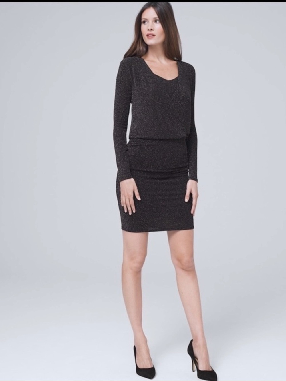 White House Black Market Sparkle-Knit Blouson Black Dress women’s size 6
